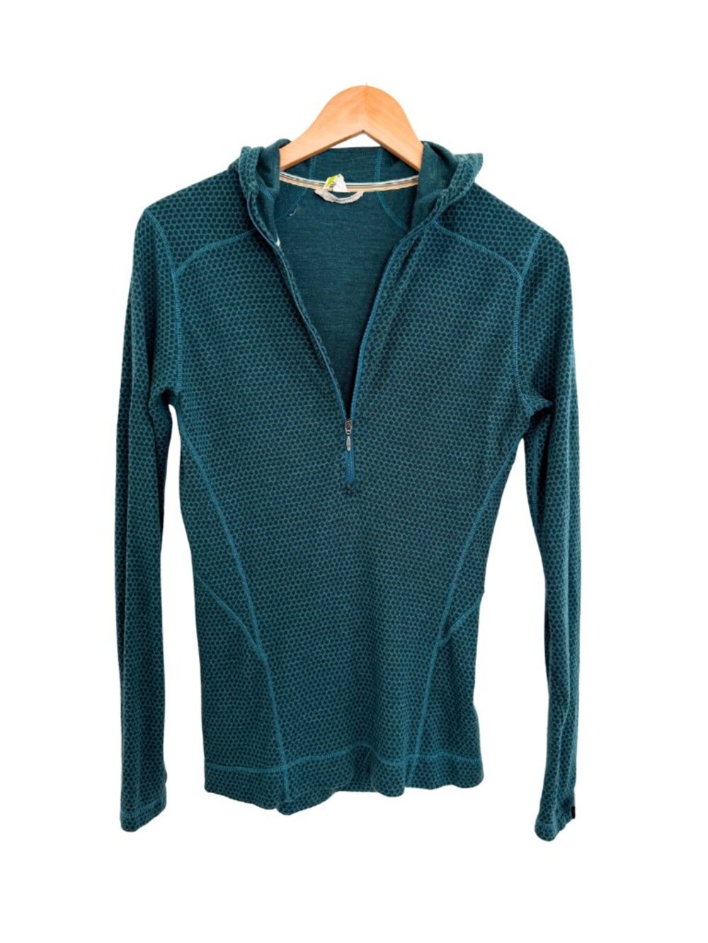Smartwool Shirt Women Medium Merino Wool Hoodie 1/2 Zip Teal Blue Base Layer - Picture 2 of 13